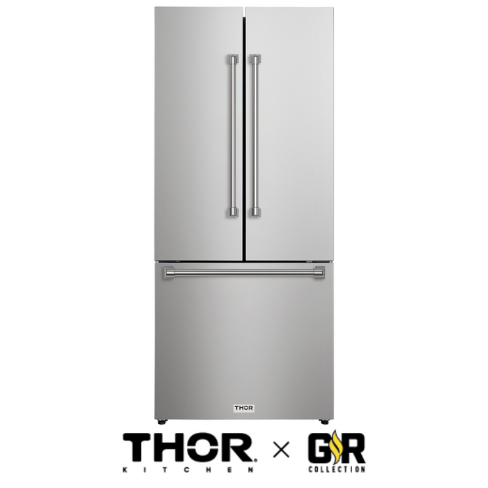 Gordon Ramsay by THOR Kitchen 30" 17.5 cu. ft. French Door Counter Depth Refrigerator with Ice Maker in Matte Black with Stainless Steel Accents, RF3017FFD99