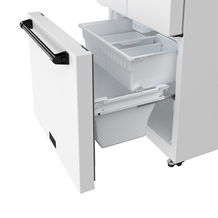 Gordon Ramsay THOR 30" White French Door Refrigerator - White / Black - close up of color hardware