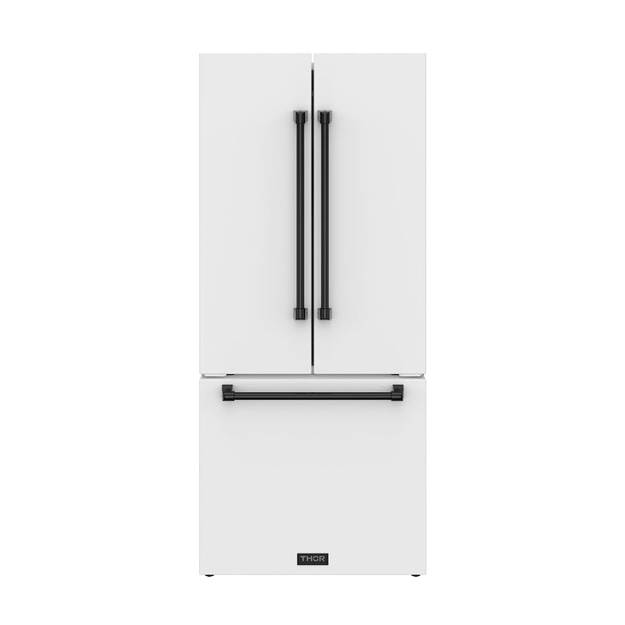 Gordon Ramsay THOR 30" White French Door Refrigerator - White / Black - front door closed with logo