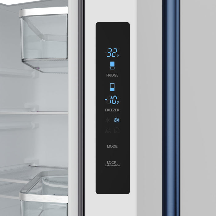 Gordon Ramsay THOR 30" White French Door Refrigerator - White / Blue - close up of color hardware