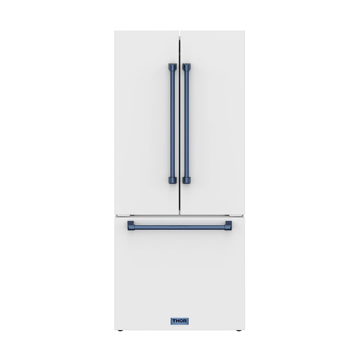 Gordon Ramsay THOR 30" White French Door Refrigerator - White / Blue - front door closed with logo