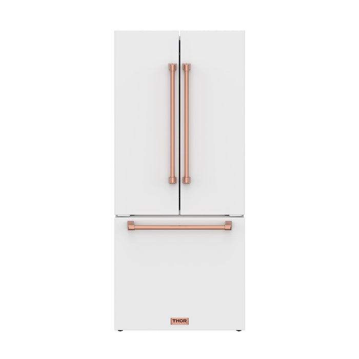 Gordon Ramsay THOR 30" White French Door Refrigerator - White / Rose Gold - front door closed with logo