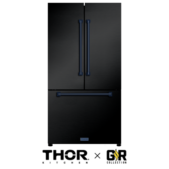 Gordon Ramsay by THOR Kitchen 36" 20.3 cu. ft. French Door Counter Depth Refrigerator with Ice Maker in Matte Black with Navy Blue Accents, RF3621CTD00