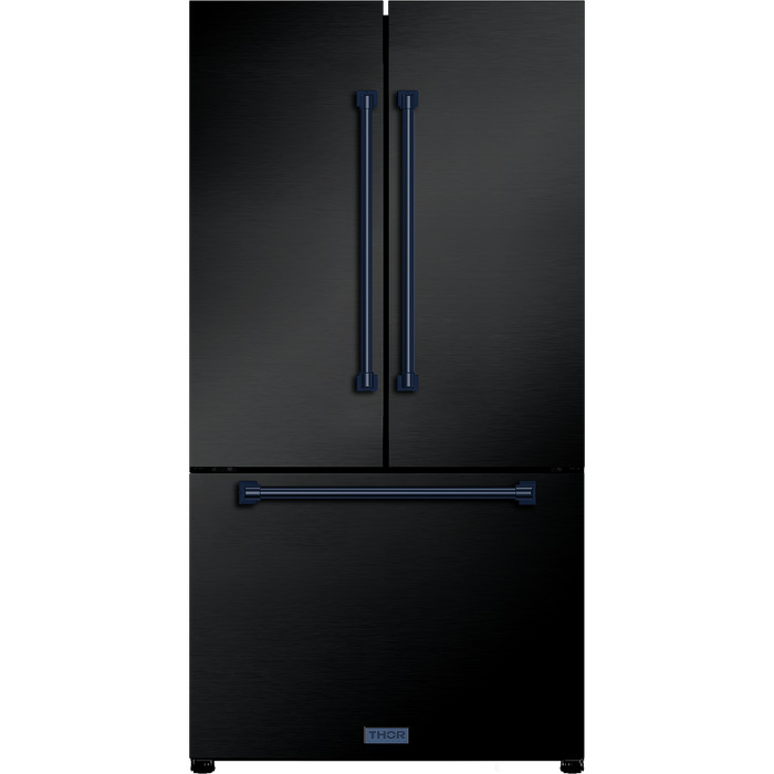 Gordon Ramsay by THOR Kitchen Package - 30" Gas Range, 36" Refrigerator with Ice Maker and Dishwasher in Stainless Steel with Black Accents, AP-RSG30B-2