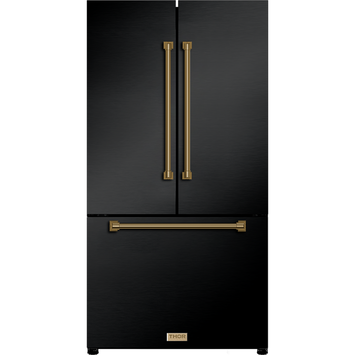 Gordon Ramsay by THOR Kitchen 36" 20.3 cu. ft. French Door Counter Depth Refrigerator with Ice Maker in Matte Black with Navy Blue Accents, RF3621CTD00