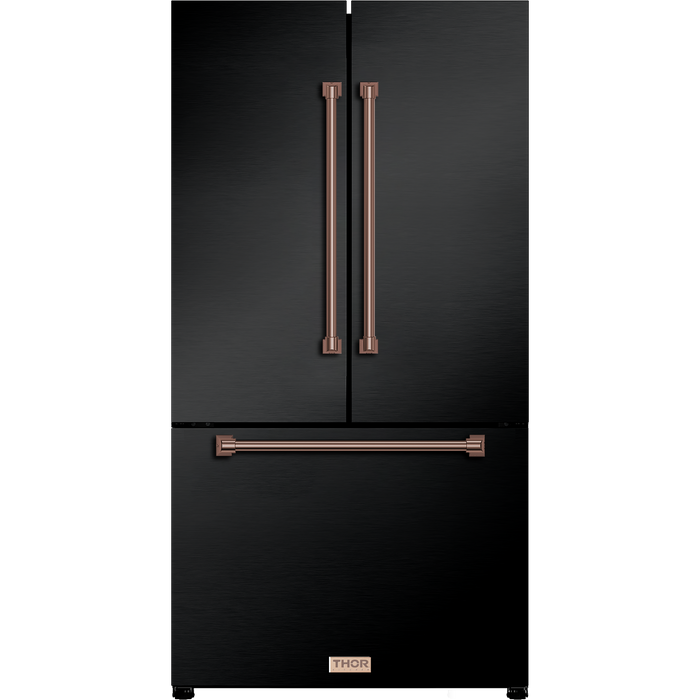 Gordon Ramsay by THOR Kitchen 36" 20.3 cu. ft. French Door Counter Depth Refrigerator with Ice Maker in Matte Black with Navy Blue Accents, RF3621CTD00