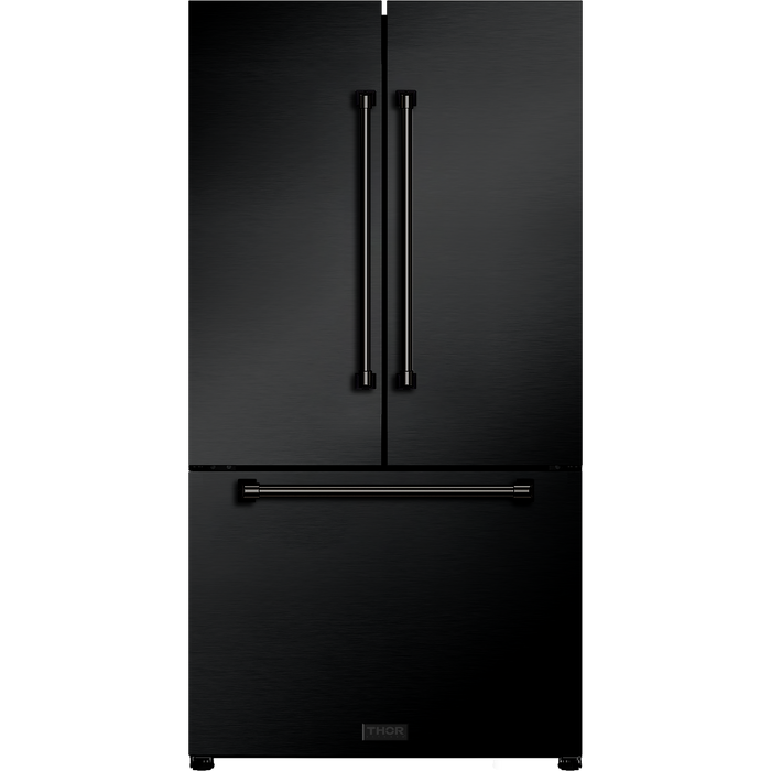 Gordon Ramsay by THOR Kitchen Package - 30" Electric Range, 36" Refrigerator with Ice Maker and Dishwasher in Black Matte with Navy Blue Accents, AP-RSE30B-2