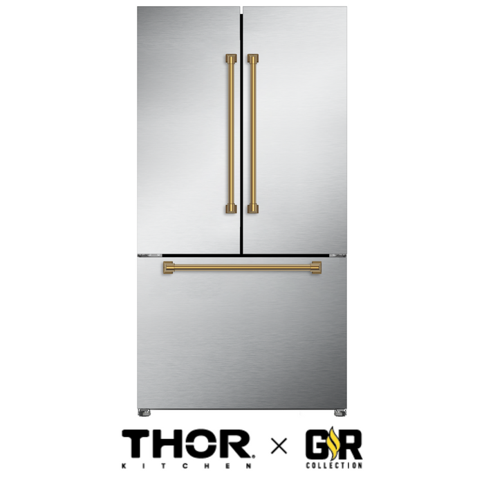 Gordon Ramsay by THOR Kitchen 36" 20.3 cu. ft. French Door Counter Depth Refrigerator with Ice Maker in Matte Black with Navy Blue Accents - RF3621CTD99