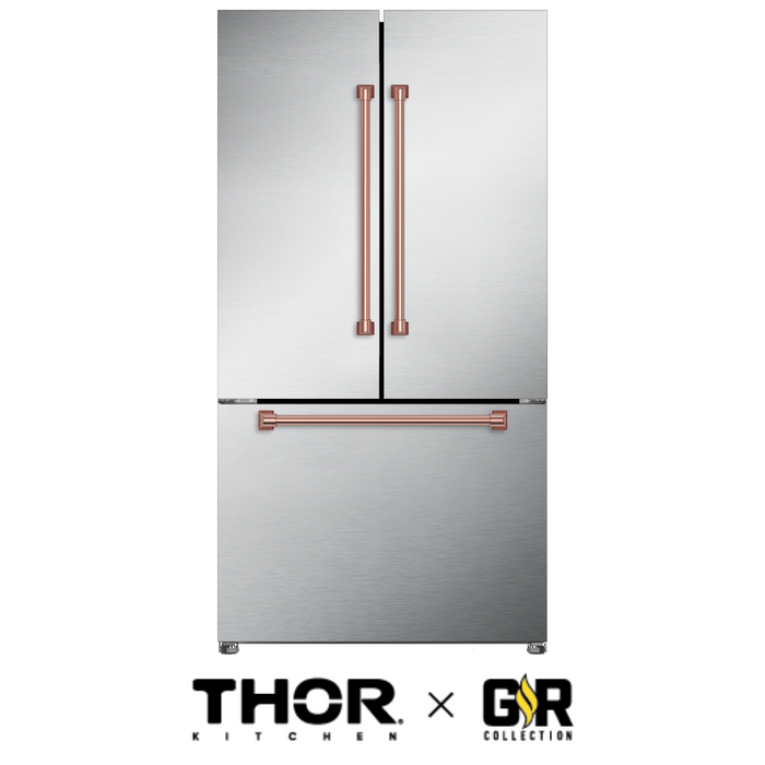 Gordon Ramsay by THOR Kitchen Package - 36" Electric Range, 36" Refrigerator with Ice Maker and Dishwasher in Stainless Steel with Black Accents, AP-RSE36-2