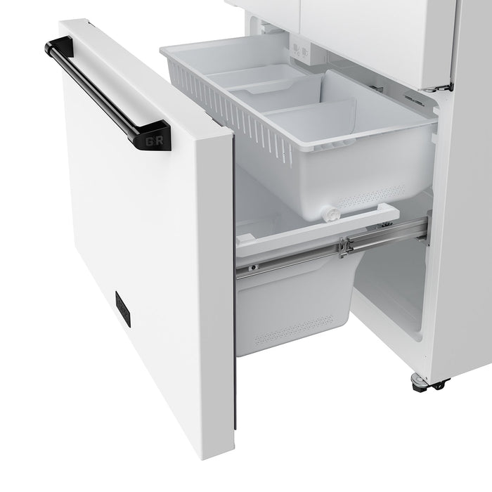 Gordon Ramsay THOR 36" White French Door Refrigerator - White / Black - color hardware