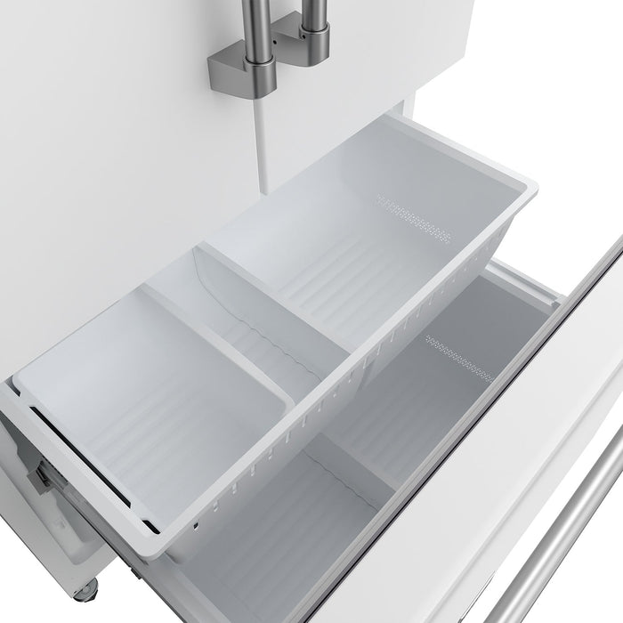 Gordon Ramsay THOR 36" White French Door Refrigerator - White - close up of freezer drawer