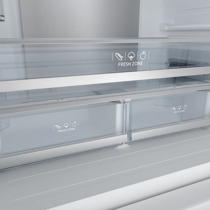 Gordon Ramsay THOR 36" White French Door Refrigerator - White - close up of fruit and vegetable box drawer