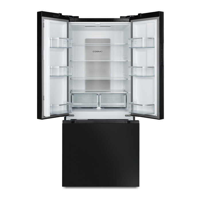 Cosmo 30 in. Vista Collection 17.5 cu. ft. Counter Depth 3-Door French Door Refrigerator, Freezer Drawer, Matte Black - COS-RFFV183RBK