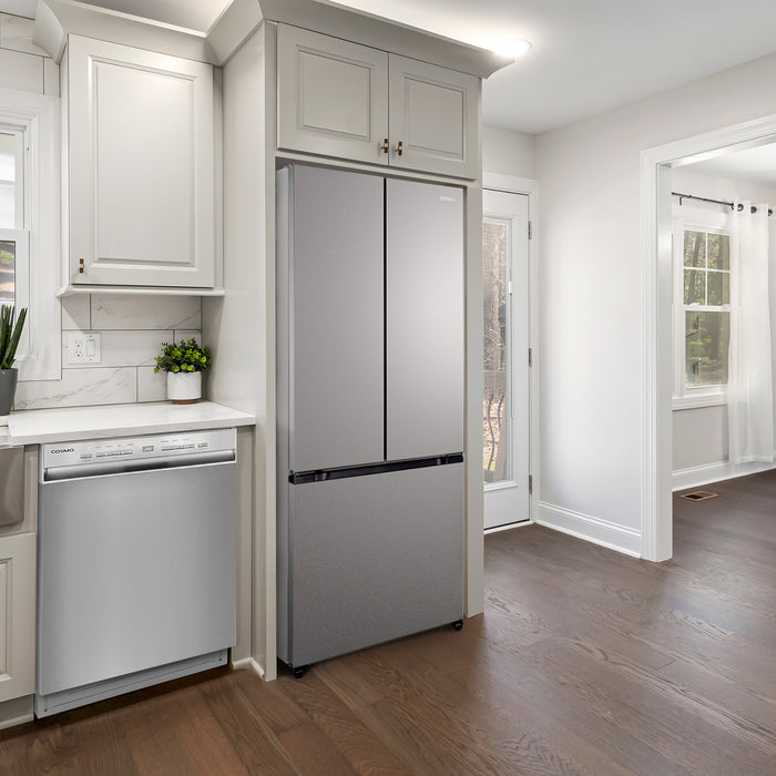 Cosmo 17.5 cu. ft. Counter Depth 3-Door French Door Refrigerator with Recessed Handles - COS-RFFV183RS