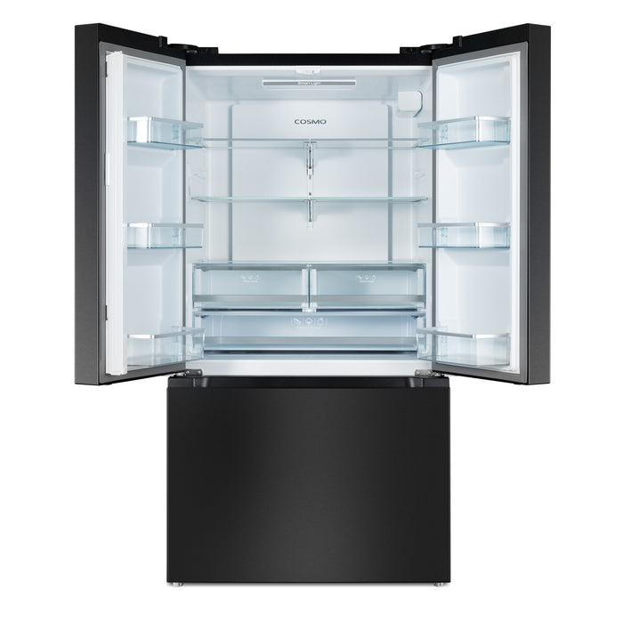 Cosmo 36 in. Vista Collection 27.4 cu. ft. French Door Refrigerator, Freezer Drawer, Water Dispenser, Ice Maker, Matte Black - COS-RFFV283RBK