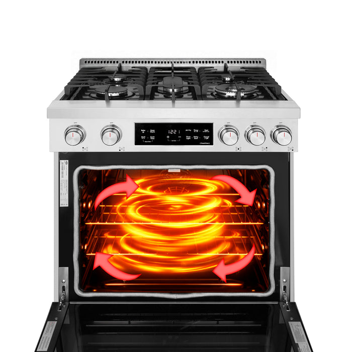 Cosmo 30 in. Stellar Collection 4.8 cu. ft. Gas Range, 5 Burners, Convection Oven, Cast Iron Grates, Stainless Steel - COS-RGS305SS