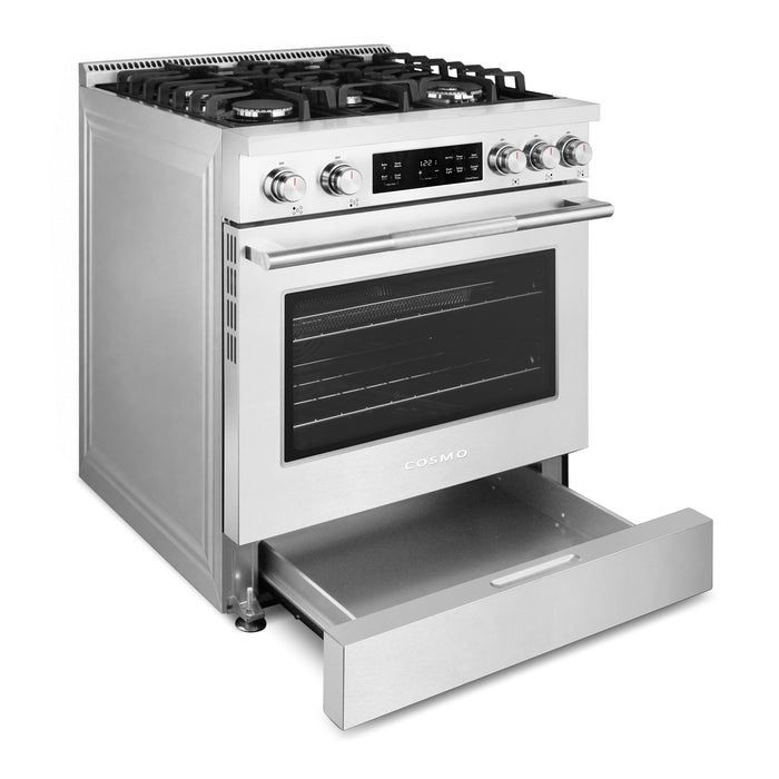 Cosmo 30 in. Stellar Collection 4.8 cu. ft. Gas Range, 5 Burners, Convection Oven, Cast Iron Grates, Stainless Steel - COS-RGS305SS