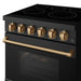 Gordon Ramsay THOR 30" Black Electric Range RSE30PB - Black / Bronze - close up of color hardware