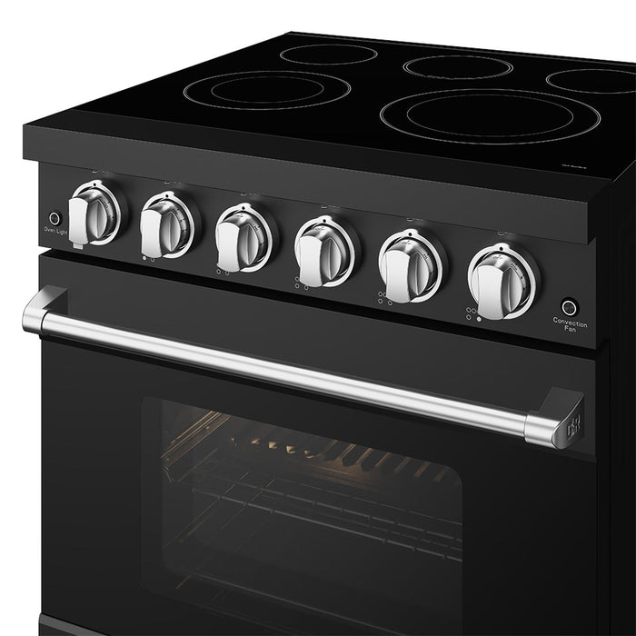 Gordon Ramsay THOR 30" Black Electric Range RSE30PB - Black / Stainless Steel - close up of color hardware