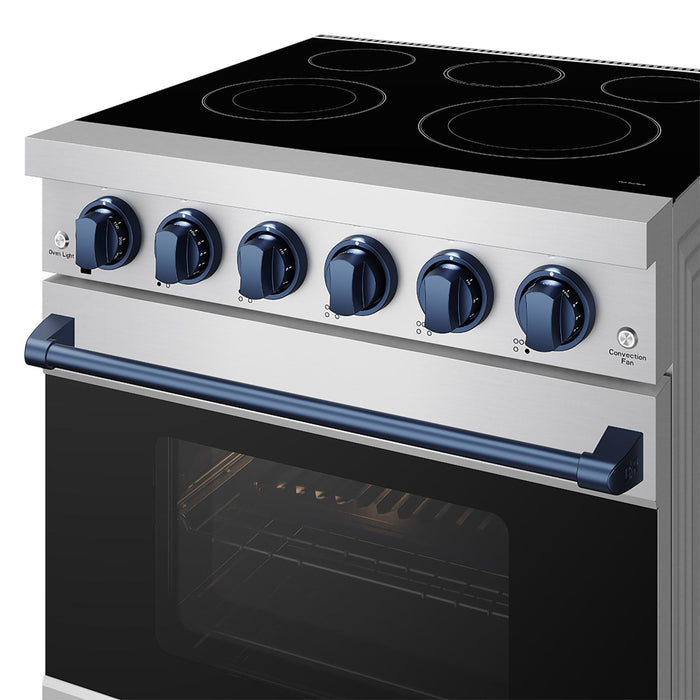 Gordon Ramsay THOR 30" 4.55 cu. ft. Professional Electric Range with Precision Knob Control RSE30P - Stainless Steel / Blue - close up of color hardware