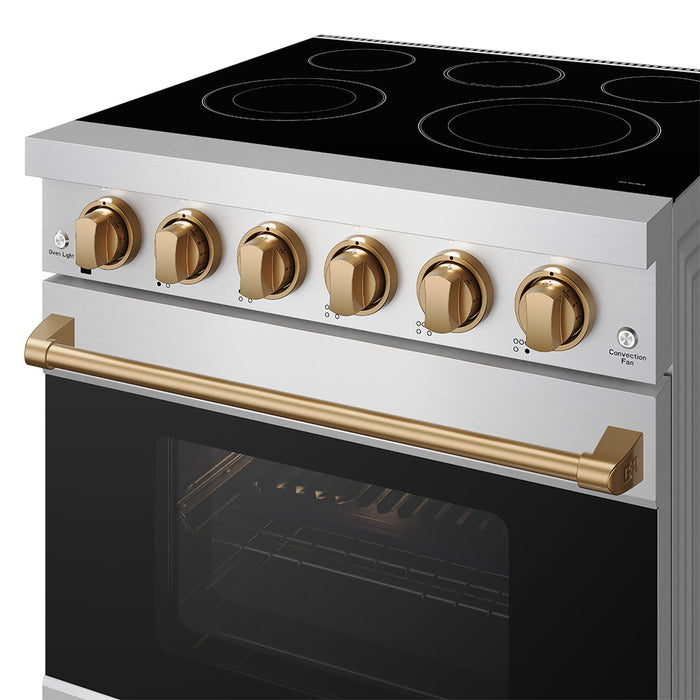 Gordon Ramsay THOR 30" 4.55 cu. ft. Professional Electric Range with Precision Knob Control RSE30P - Stainless Steel / Bronze - close up of color hardware