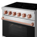 Gordon Ramsay THOR 30" 4.55 cu. ft. Professional Electric Range with Precision Knob Control RSE30P - Stainless Steel / Rose Gold - close up of color hardware