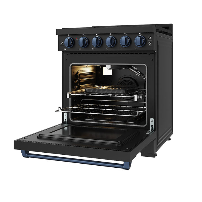 Gordon Ramsay THOR 30" Black Gas Range RSG30PB - Black / Blue - front right side open