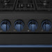 Gordon Ramsay THOR 30" Black Gas Range RSG30PB - Black / Blue - close up of color hardware