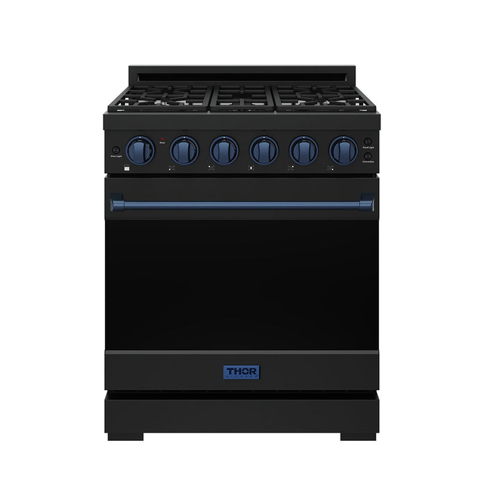 Gordon Ramsay THOR 30" Black Gas Range RSG30PB - Black / Blue - front door closed