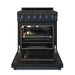 Gordon Ramsay THOR 30" Black Gas Range RSG30PB - Black / Blue - front door open with grill pan