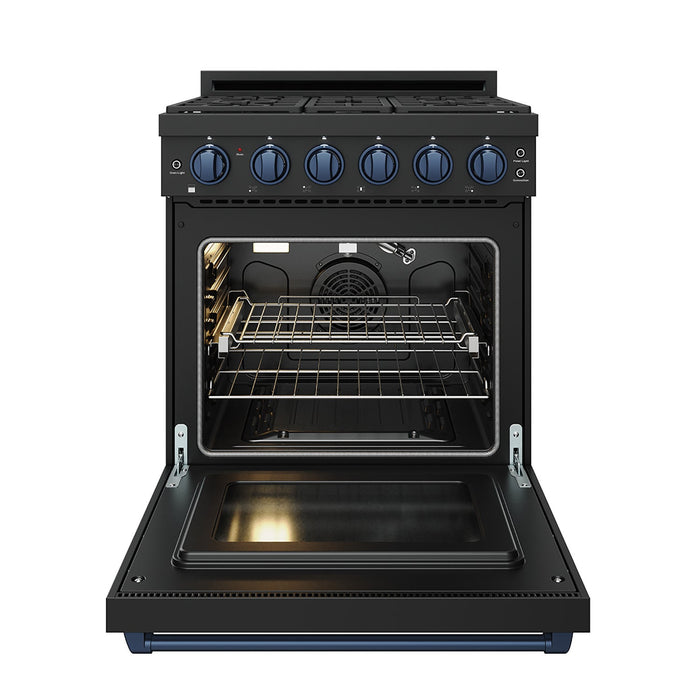 Gordon Ramsay THOR 30" Black Gas Range RSG30PB - Black / Blue - front door open