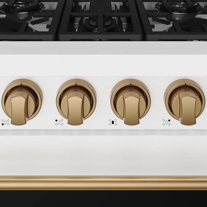Gordon Ramsay THOR 30" White Gas Range RSG30PW-BRZ - White / Bronze - close up of color hardware