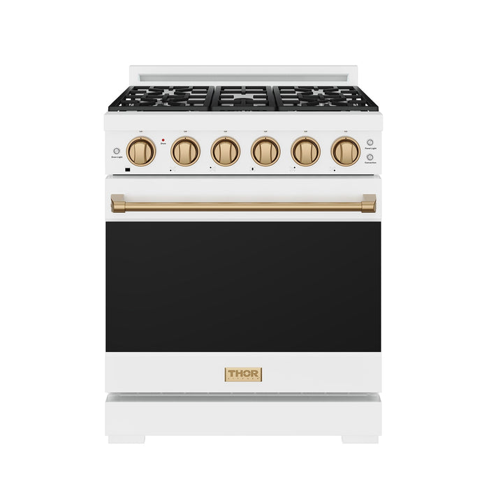 Gordon Ramsay THOR 30" White Gas Range RSG30PW-BRZ - White / Bronze - front door closed