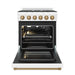 Gordon Ramsay THOR 30" White Gas Range RSG30PW-BRZ - White / Bronze - front door open with grill pan