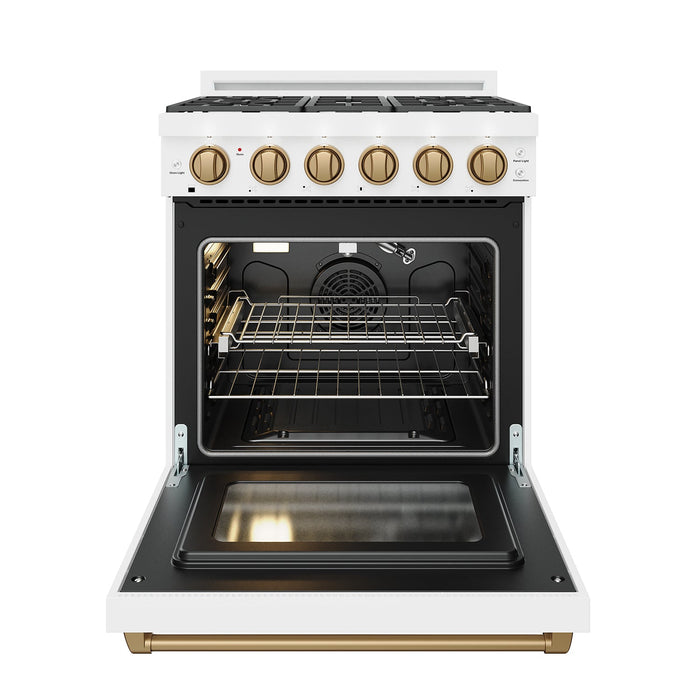 Gordon Ramsay THOR 30" White Gas Range RSG30PW-BRZ - White / Bronze - front door open