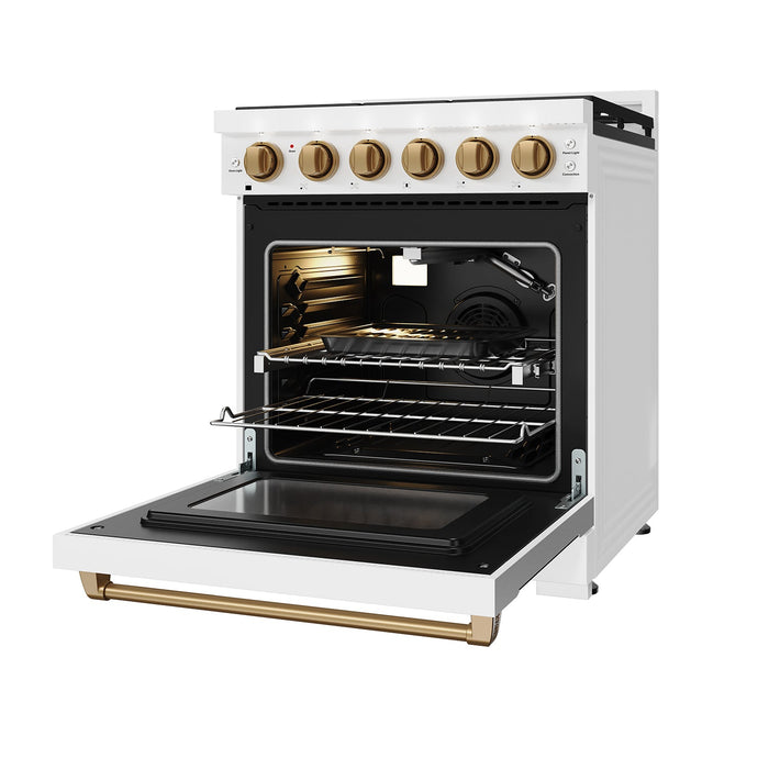 Gordon Ramsay THOR 30" White Gas Range RSG30PW-BRZ - White / Bronze - front right side open