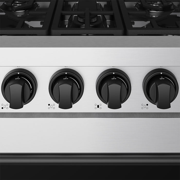 Gordon Ramsay THOR 30" Gas Range RSG30P - Stainless Steel / Black - close up of color hardware