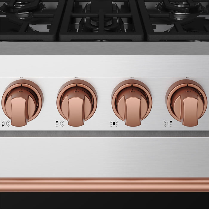 Gordon Ramsay THOR 30" Gas Range RSG30P - Stainless Steel / Rose Gold - close up of color hardware