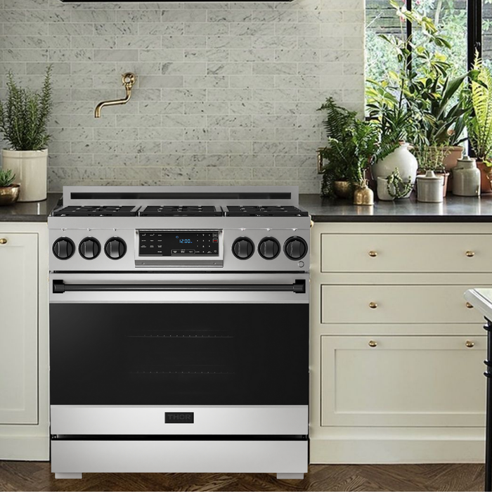 Gordon Ramsay by THOR Kitchen 36" 6.0 cu. ft. Professional Natural Gas Range with Tilt Panel Touch Control, Self-Clean and Air Fry in Stainless Steel, RSG36