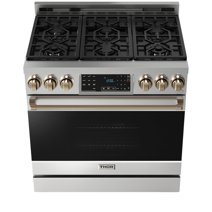 Gordon Ramsay by THOR Kitchen 36" 6.0 cu. ft. Professional Natural Gas Range with Tilt Panel Touch Control, Self-Clean and Air Fry in Stainless Steel, RSG36