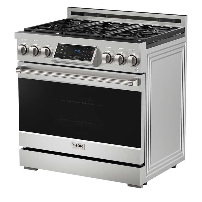 Gordon Ramsay by THOR Kitchen Package - 36" Gas Range, 36" Refrigerator with Ice Maker and Dishwasher in Stainless Steel, AP-RSG36-2