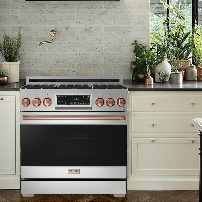 Gordon Ramsay by THOR Kitchen 36" 6.0 cu. ft. Professional Natural Gas Range with Tilt Panel Touch Control, Self-Clean and Air Fry in Stainless Steel, RSG36