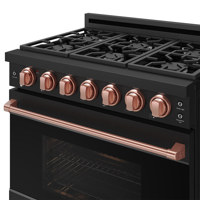 Gordon Ramsay THOR 36" LP Range RSG36PBLP-RSG - Black / Rose Gold - panel light on