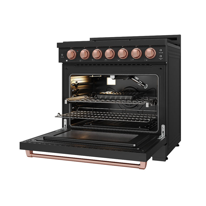 Gordon Ramsay THOR 36" LP Range RSG36PBLP-RSG - Black / Rose Gold - rack slide out