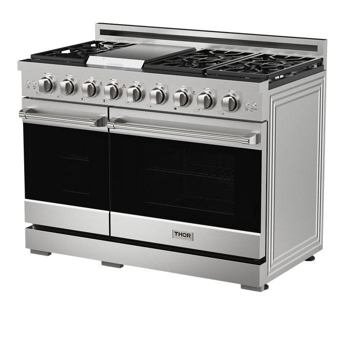 Gordon Ramsay by THOR Kitchen Package - 48" Gas Range, 36" Refrigerator with Ice Maker and Dishwasher in Stainless Steel, AP-RSG48E-2