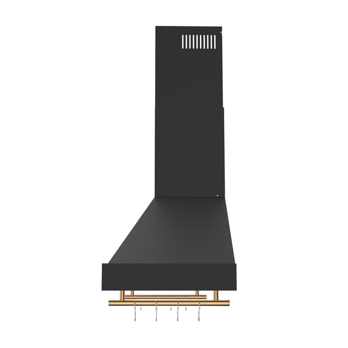 Forno Venezia 48 Inch Wall-Mounted Range Hood in Black with Antique Brass Accessories, Touch Controls and Baffle Filters