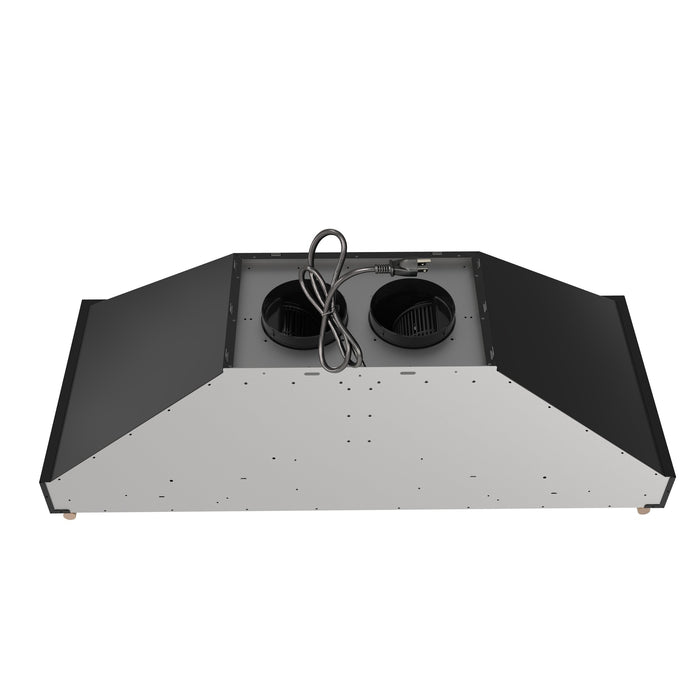Forno Venezia 48 Inch Wall-Mounted Range Hood in Black with Antique Brass Accessories, Touch Controls and Baffle Filters