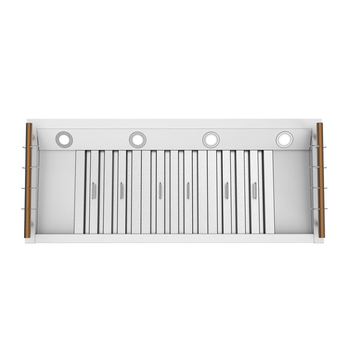 Forno Venezia 48 Inch Wall-Mounted Range Hood in White with Antique Brass Accessories, Touch Controls and Baffle Filters