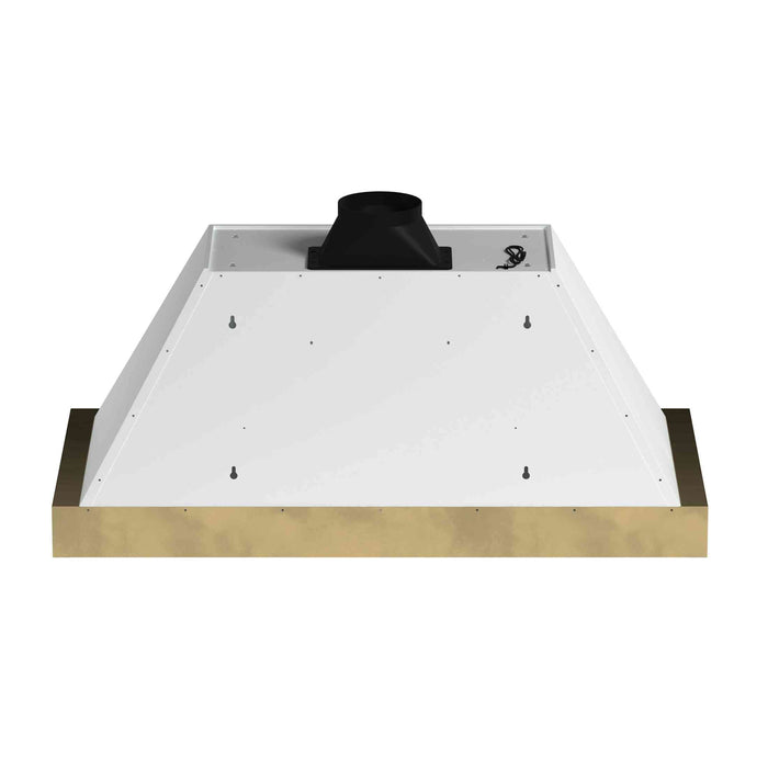 Forno Vittorio 48-Inch Wall Mount Range Hood, White with Antique Brass Trim, 424 CFM Airflow, Dishwasher-Safe Baffle Filters, Remote Control, 3-Speed Fan, Bright LED Lighting