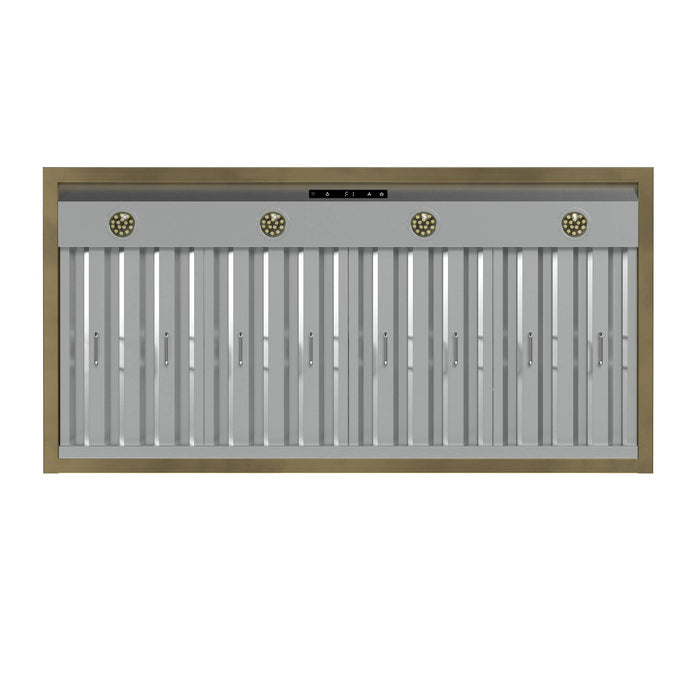 Forno Vittorio 48-Inch Wall Mount Range Hood, White with Antique Brass Trim, 424 CFM Airflow, Dishwasher-Safe Baffle Filters, Remote Control, 3-Speed Fan, Bright LED Lighting